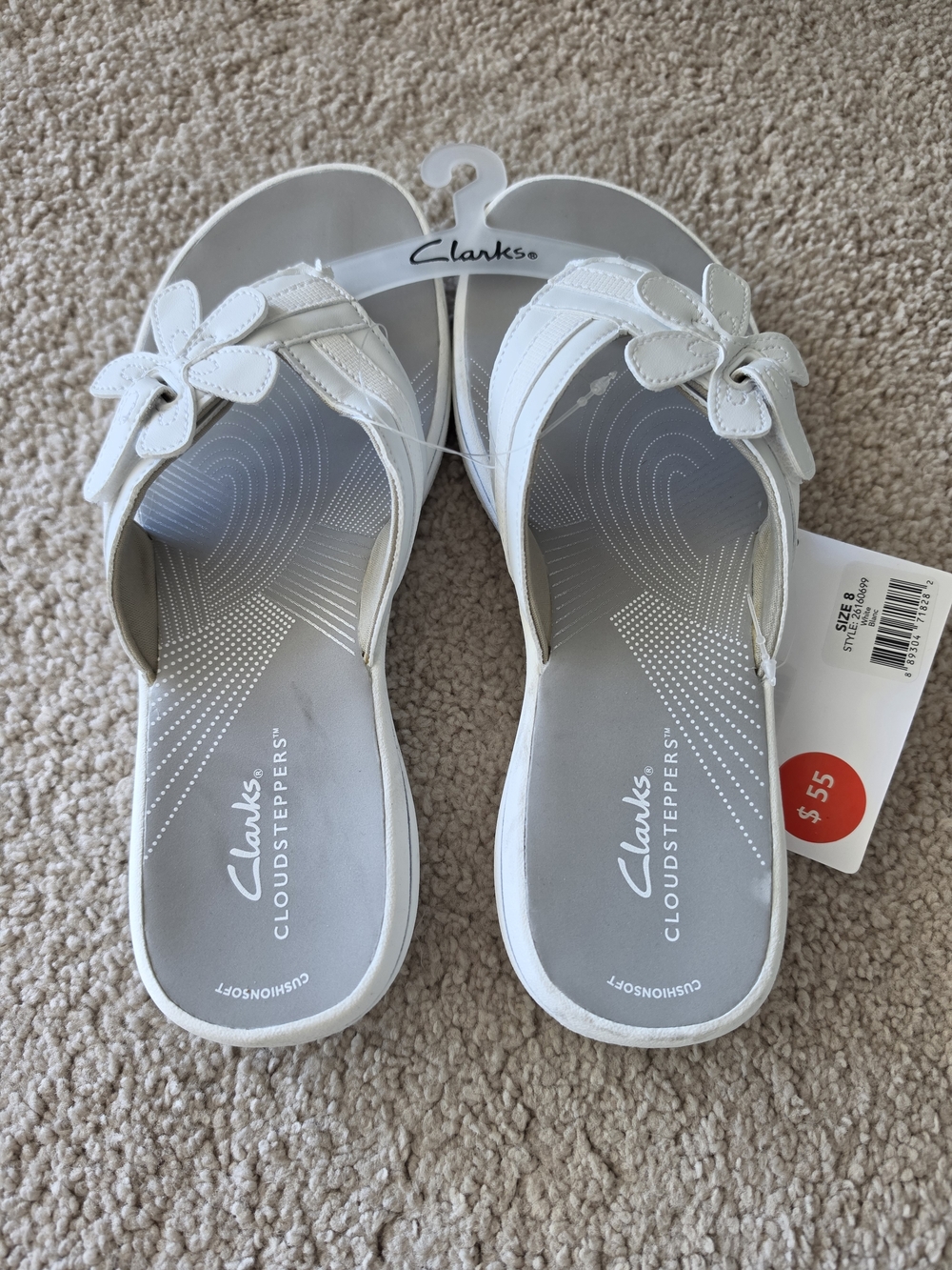 Clarks White Floral Cloudsteppers Slip-On Sandals - Picture 2 of 6